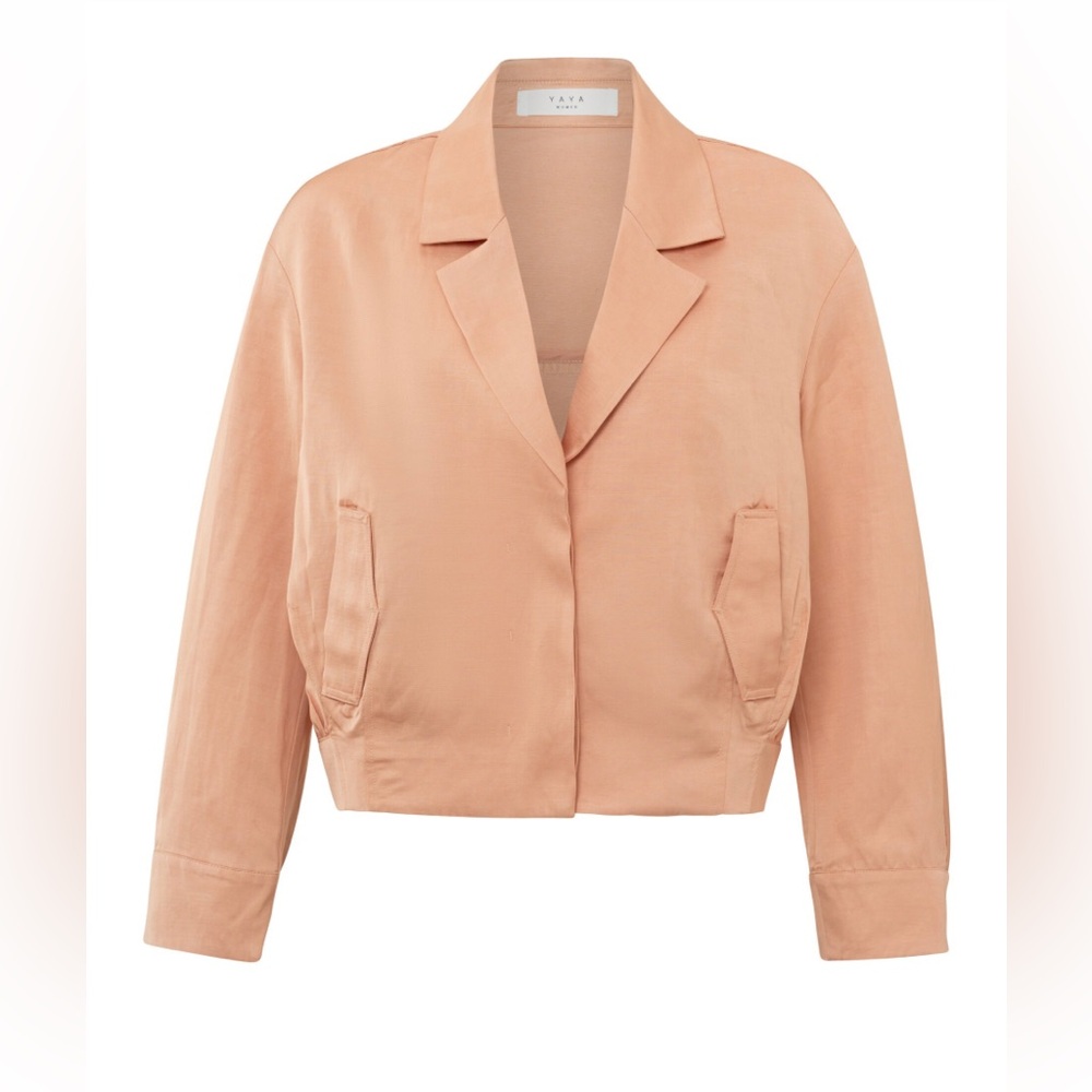 YAYA Satin Short Blouse Jacket Peach Orange Lightweight Blazer Sz EU 40